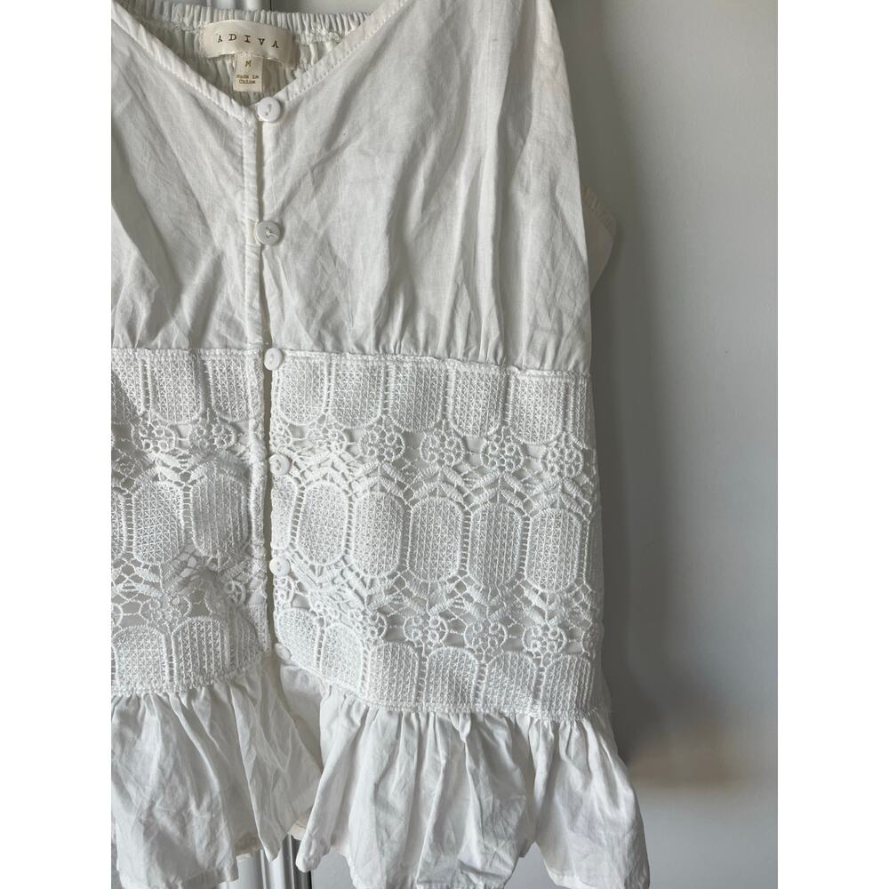 Adiva White Ruffle Eyelet Peplum Tank Top w/ Ruched Back Fairy | Size Medium - Picture 3 of 8